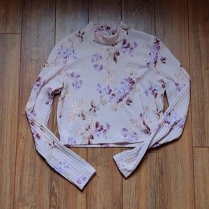 Cropped Pink Floral Long Sleeve H&M Top Women's Size Medium